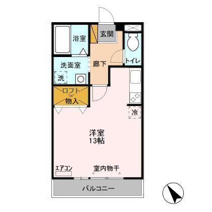 エスポワールI(ワンルーム/2階)の間取り写真
