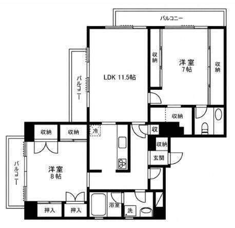 グランド・オーク(2LDK/11階)の間取り写真