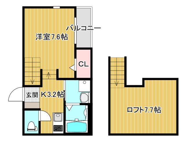 MODERN PALAZZO合志(1K/2階)の間取り写真