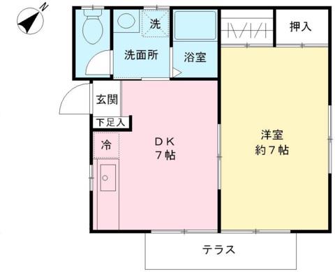 セカンドアベニューヴィル(1DK/1階)の間取り写真