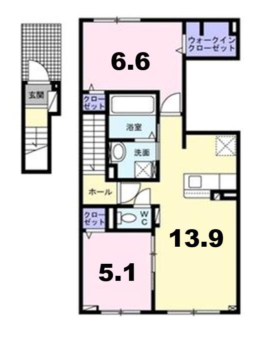 ドリームこがね(2LDK/2階)の間取り写真