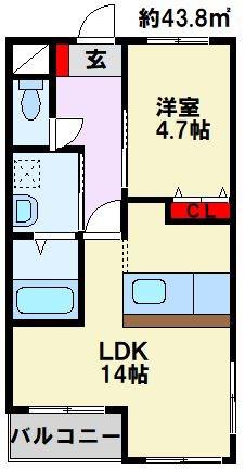 グランディール中間(1LDK/2階)の間取り写真