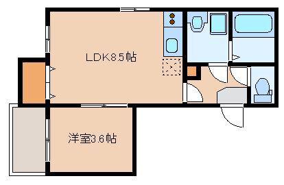 ラフィット千早(1LDK/1階)の間取り写真