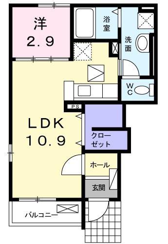 ヴィラ・モデッサD(1LDK/1階)の間取り写真