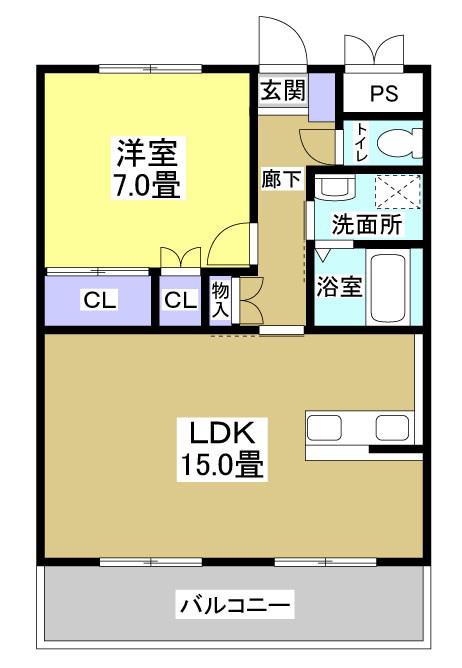 クレストヒル御殿(1LDK/1階)の間取り写真
