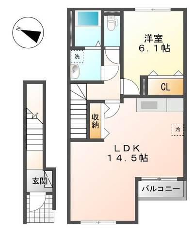 パステルコート(1LDK/2階)の間取り写真