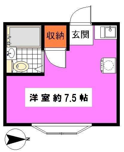 ニューヤングキャッスルB棟(ワンルーム/2階)の間取り写真