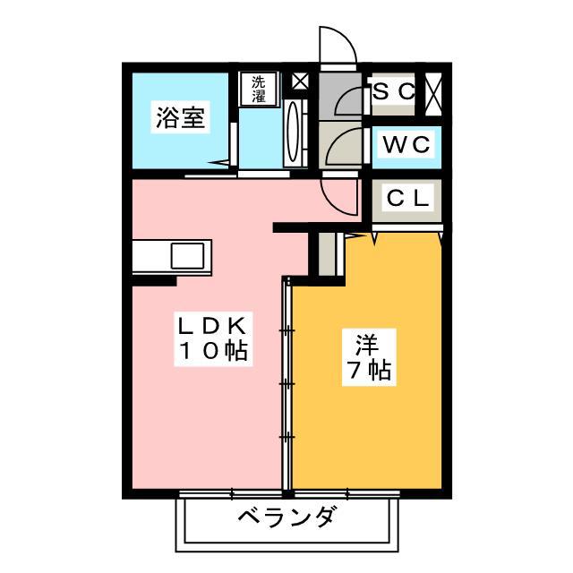 コスモハイツ新城(1LDK/2階)の間取り写真