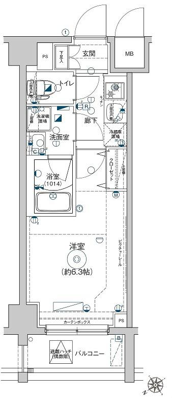 LEA横濱西口壱番館(1K/2階)の間取り写真
