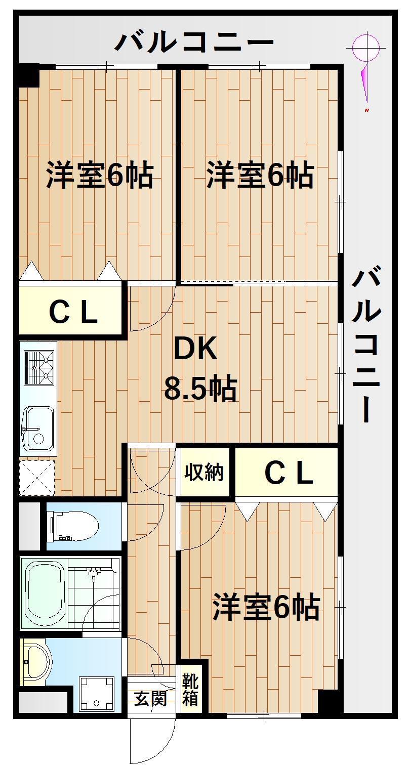 モンテ鹿島(3DK/5階)の間取り写真