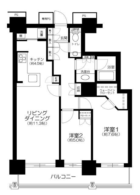 ベイクレストタワー(2LDK/22階)の間取り写真