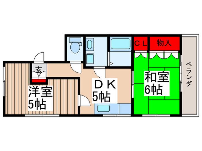 ビ・ハ-ブ松飛台NO2(2DK/2階)の間取り写真