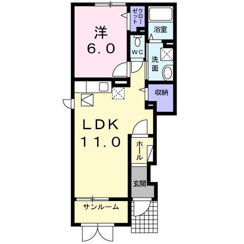 パークコート・ラフィン I(1LDK/1階)の間取り写真