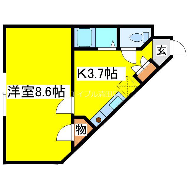 サクシーズ北野(1K/4階)の間取り写真
