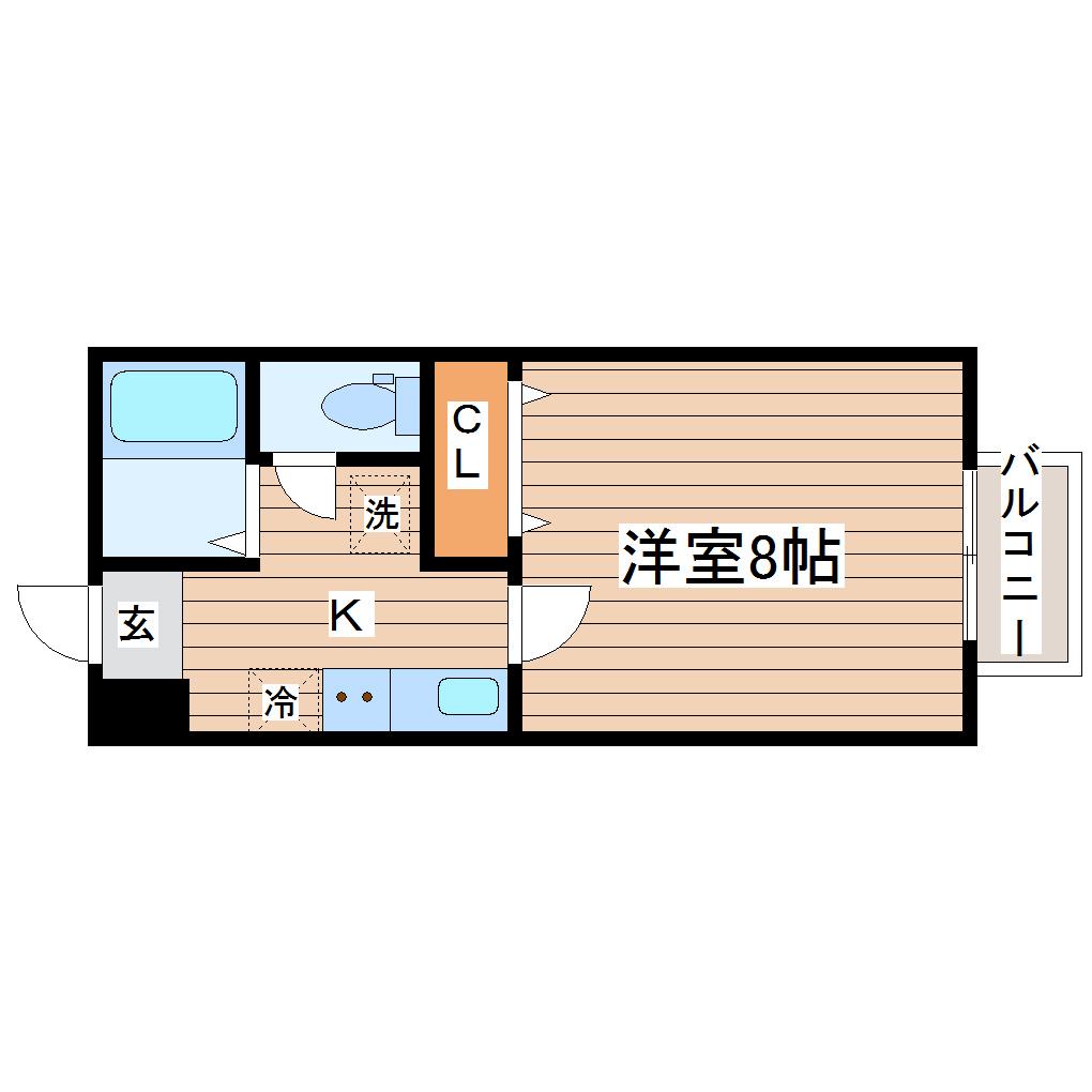 Uパーク(1K/2階)の間取り写真