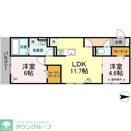 クレスト谷原(2LDK/2階)の間取り写真