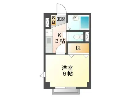 リッツ白梅A館 Ⅲ(1K/1階)の間取り写真