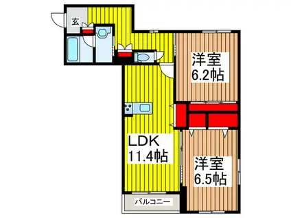 ＪＲ埼京線 与野本町駅 徒歩10分 3階建 築1年(2LDK/3階)の間取り写真