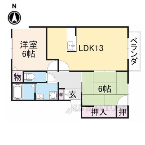 パセオみささぎ B棟(2LDK/2階)の間取り写真
