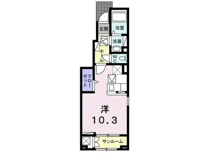 アンジュー北吉井 B(ワンルーム/1階)の間取り写真