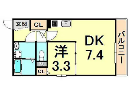 フジテラス甲東園(1LDK/3階)の間取り写真