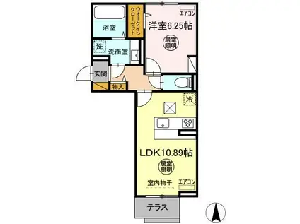 ラヴィクレエ袖ヶ浦 II(1LDK/1階)の間取り写真