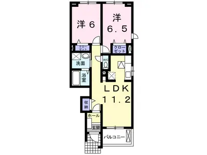 ケーマ・ハ-モニ-1番館(2LDK/1階)の間取り写真