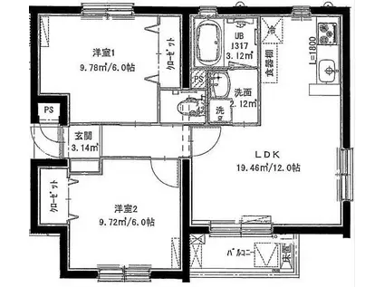 エアリス(2LDK/2階)の間取り写真