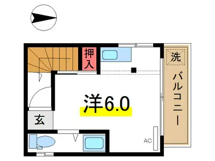 東郷ハウスII(ワンルーム/2階)の間取り写真