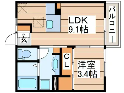 ボ ナ ー ル ヴ ィ ラ(1LDK/1階)の間取り写真