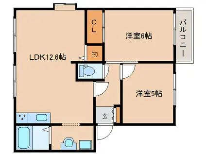 ハイツ光C(2LDK/1階)の間取り写真