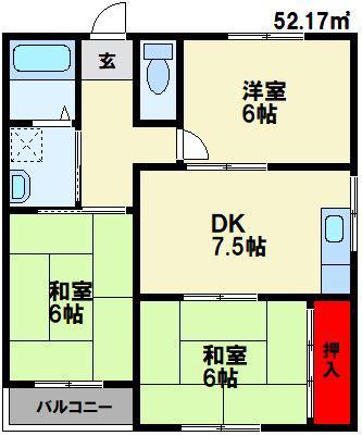 サンハイツK(3DK/2階)の間取り写真