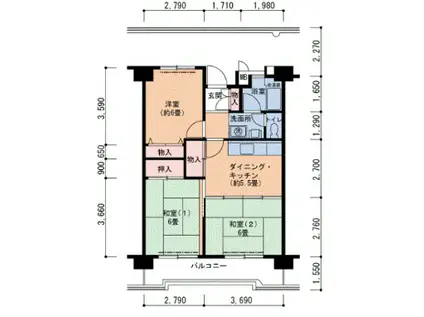 リバーサイドもりぐち(3DK/7階)の間取り写真