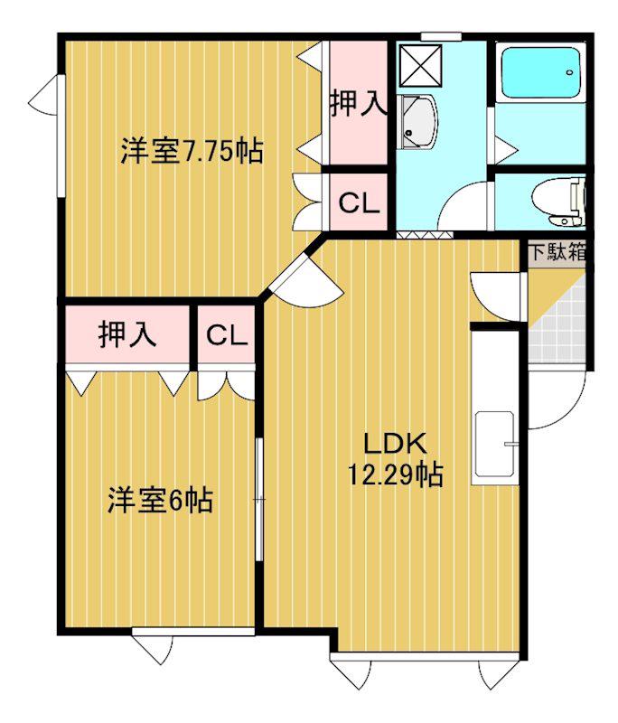 プリーゼント三楽(2LDK/1階)の間取り写真
