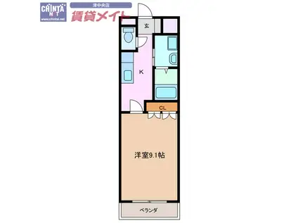 リヴァージュA棟(1K/2階)の間取り写真