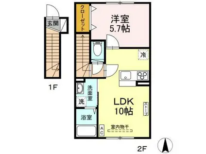 イリエール(1LDK/2階)の間取り写真