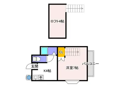 ステージア南方(1K/2階)の間取り写真