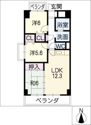カーサ薬師寺(3LDK/5階)の間取り写真