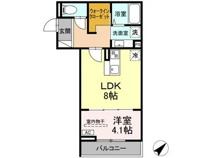グランパセオ湯田(1LDK/2階)の間取り写真