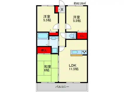 ルネス・コスモ(3LDK/6階)の間取り写真