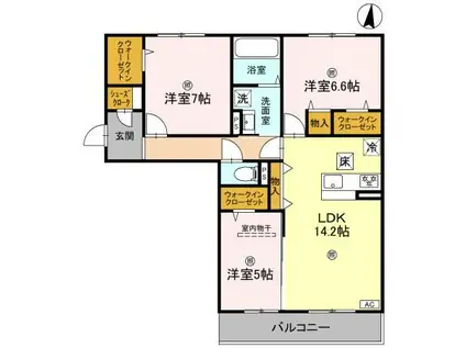 近鉄奈良線 新大宮駅 徒歩18分 3階建 築1年(3LDK/1階)の間取り写真