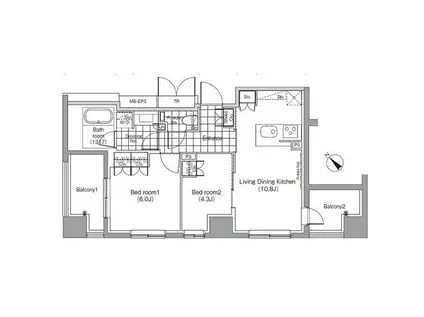 パークハビオ赤坂(2LDK/7階)の間取り写真