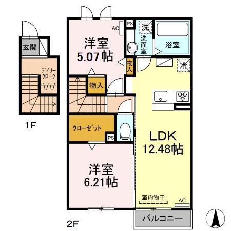 フェリース(2LDK/2階)の間取り写真