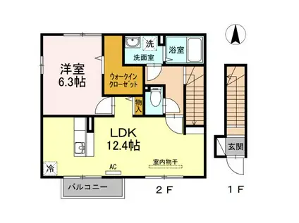 ルミエール B(1LDK/2階)の間取り写真