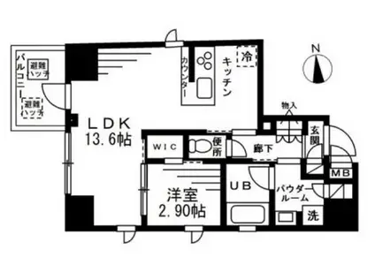 プライマル上野イースト(1LDK/9階)の間取り写真