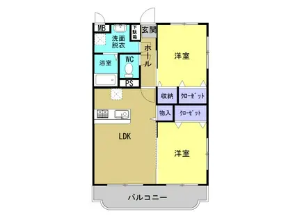 ＪＲ東海道本線 六合駅 徒歩16分 3階建 築11年(2LDK/3階)の間取り写真