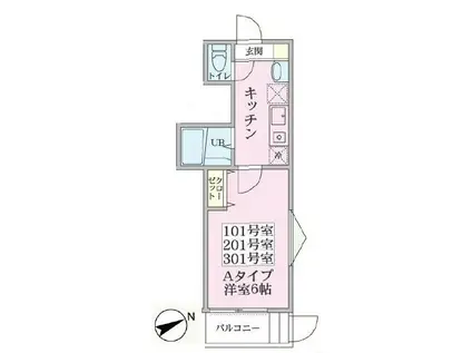 グリーンリーフ鴨居(1K/1階)の間取り写真