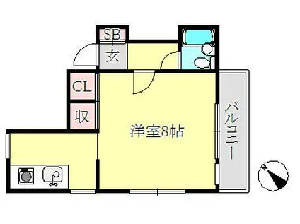 ボンヌール(1K/1階)の間取り写真