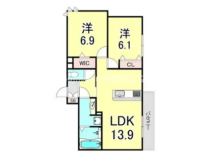 アンバーキューブC(2LDK/2階)の間取り写真