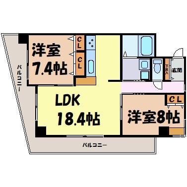 ベルドミール橘(2LDK/4階)の間取り写真